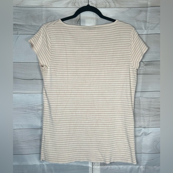 Alex Marie Square Neckline, Cream/Stripe, Ribbed Sweater. Size Large. - Picture 2 of 8